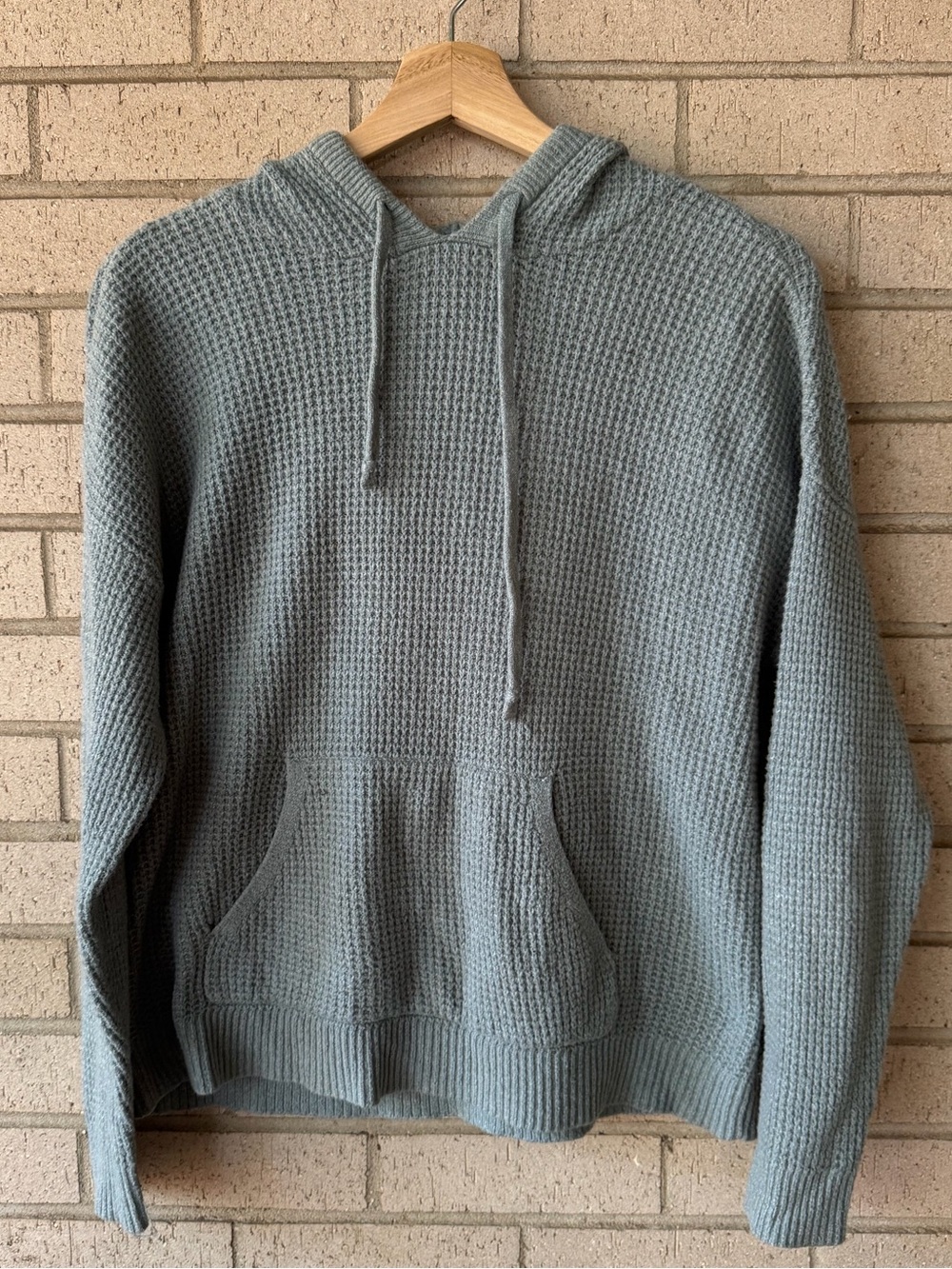 Aerie Light Teal Grey Waffle Knit Hoodie Sweater XXS